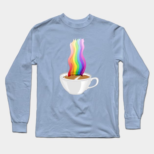 Rainbow Steaming Coffee Cup Long Sleeve T-Shirt by NaturalDesign